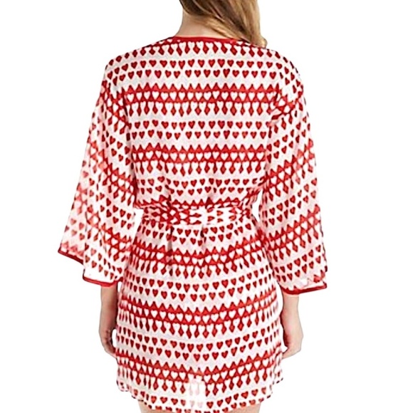 KATE SPADE Heart Print Kimono Chiffon Robe Red Belted Size L/XL - Picture 2 of 10